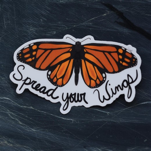 Orange Monarch Butterfly Waterproof Matte Sticker With Positive “spread Your Wings” Quote - Etsy