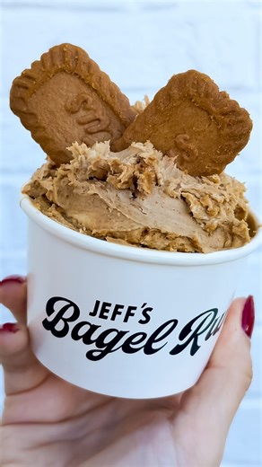 The holidays have never tasted so good! Cookie Butter Cream Cheese is here until 12/31 🍪 It’s loaded with with tons and tons of @lotusbiscoffus so you get that iconic caramelized cookie taste in every bite 😋 Pairs amazingly with: 🥯 Cinnamon Sugar 🥯 Plain 🥯 Blueberry 🥯 Salt Or just eat it by the spoonful! No judgement here!! Don’t sleep in! | Jeff's Bagel Run