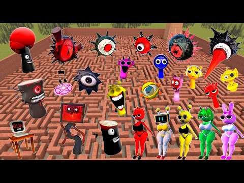DESTROY SPRUNKI MR SUN MOON TREE FUN COMPUTER ALL PHASE SPARTAN KICKING in MAZE Garry's mod!