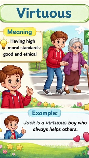 Learn English Word of the day: Virtuous ✨Meaning: Having high moral standards #vocabulary #english