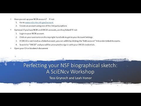 Perfecting your NSF biographical sketch: A SciENcv Workshop