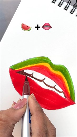 It's watermelon LIPS!!!😱🍉👄 #lipsdrawing #colorful #creativity #shorts