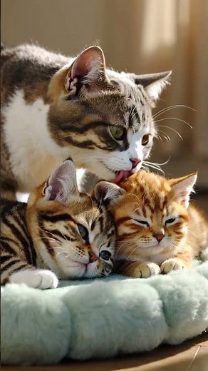 Adorable Cats Cuddling 🐱💤 | Sleepy Kittens & Loving Mom