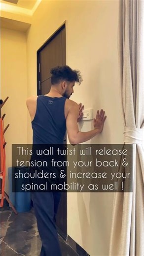 This wall back twist is a GAME CHANGER for releasing tension from your upper body #health #fitness