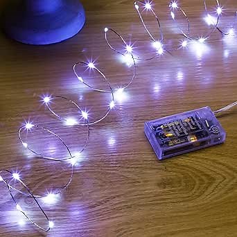 White Fairy Lights Battery Operated (Included), 8 Modes & Auto Timer, 16FT 50Led Mini Twinkle Silver Wire Firefly Starry Lights, Waterproof Battery Operated Lights for Mason Jars Bedroom