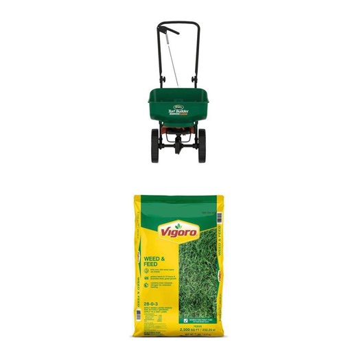 7 lb. Weed and Feed Fertilizer (2,500 sq. ft.) and EdgeGuard Mini Broadcast Spreader (5,000 sq. ft.) Combo - The Home Depot