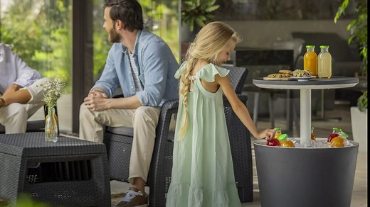 Keter Modern Cool Bar Outdoor Patio Furniture and Hot Tub Side Table with 7.5 Gallon Beer and Wine Cooler, Teal