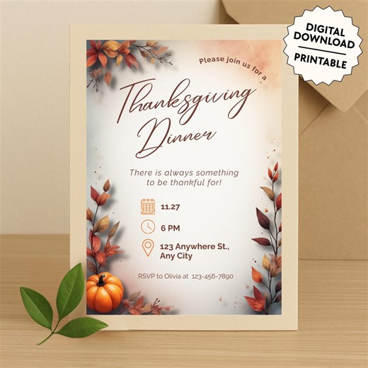 Thanksgiving Handwritten Invitation, Fall Harvest Party Canva Template, Instant Download - Etsy
