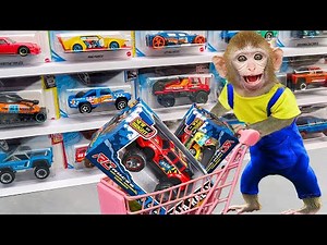 Baby Monkey KiKi goes shopping to buy cars at the supermarket | KUDO ANIMAL