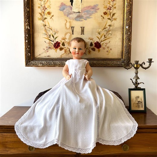 Antique Christening Gown, Handmade White Cotton, 1940s Baby Baptism Dress - Etsy