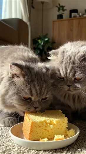 Two Cute Cats Eating a Soft Cake 🍰 | Adorable Cat Moments #shorts