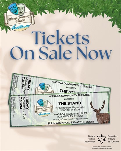 🎭 Tickets are ON SALE! The Stand hits the stage at Wasaga Community Theatre November 7th 2025 @ Wasaga Beach RecPlex! Grab your tickets online or at the RecPlex, Twin Pad Arena Office, Majors Pharmacy and IDA Pharmcy in Wasaga Beach today! 🎫 bit.ly/WCT-Stand-Tickets #WasagaCommunityTheatre #TheStand #LiveTheatre #SupportLocalTheatre #ApplaudLocal #TheatreLovers #StageMagic #LocalArts #OTF Ontario Trillium Foundation | Wasaga Community Theatre