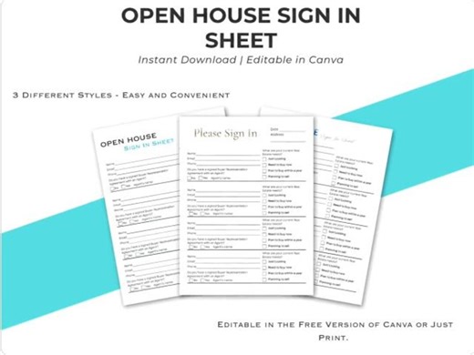Open House Sign-in Sheet - Printable Digital File. Three Variations! - Etsy