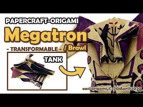 How to make a Papercraft, Origami Megatron / Brawl (requires 1 straight cut)