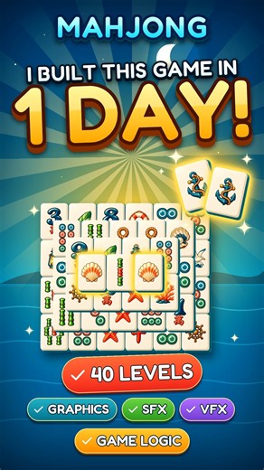 I Built This Mahjong Game in 1 Day (40 Levels, Graphics, SFX, VFX, Logic) #shorts