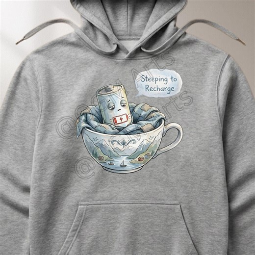 Introvert Recharge Hoodie, Cozy Watercolor Teacup Sweatshirt, Steeping Quote Comfort Wear - Etsy