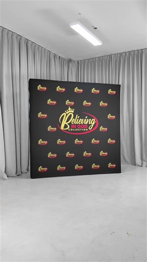 Stop blending in at trade shows. Upgrade to a full Step & Repeat Display with side panels. Professional look. Fast setup. Reusable frame. #tradeshow #stepandrepeat #eventdisplay #smallbusinessowner #photobooth