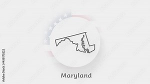 Maryland State of USA. Animated map of USA showing the state of Maryland. United States of America. Neumorphism minimal style Stock Video