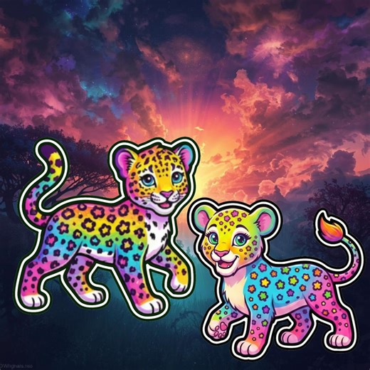 Rainbow Leopard Lion Cubs Stickers | Lisa Frank Inspired 90s Retro Decals (waterproof Vinyl) - Etsy