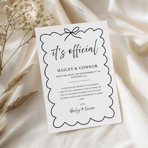 It's Official Wedding Announcement Template, We Got Married Announcement, Editable, Whimsical, Hand Drawn Invitation, Printable, We Eloped - Etsy Canada