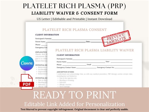 PRP Consent Form & Liability Waiver Template (digital Download) - Etsy