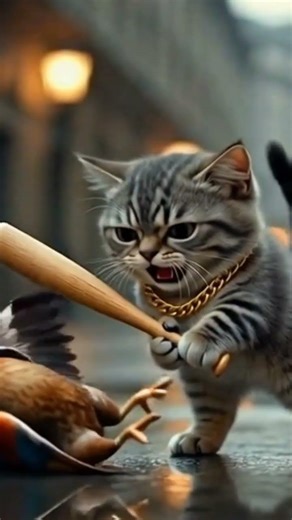 funny cat eating chicken