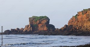 Exquisite Coastline of the Arabian Sea near the Gujarat state of India in Blue waves and amazing rocky formation