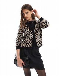 ONLY animal print v-neck cardigan in black | ASOS