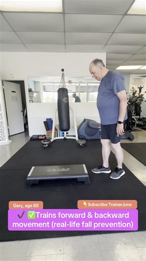 Trainer June on Instagram: "Exercise for 80+ 💪🧠 Place a step vertically on the floor. Start at one end. • Alternate right & left taps on the step • Begin marching forward from the outside of the step • Go all the way to the front • Now the step is behind you • Alternate backward taps • Walk backward to the starting point 👉 That’s one round Let’s do 8–10 times at your own pace. Rest anytime. Why this exercise is important for seniors: ✔️ Improves balance & coordination ✔️ Strengthens legs for 
