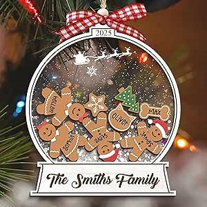 Personalized Christmas Ornaments 2025 - Snow Globe Personalized Ornaments for Family of 2,3,4,5,6,7,8,9,10 Members, Ginger Breads Custom Ornament Xmas Gift Idea