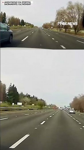 Car launches off overpass onto freeway in dramatic dashcam video