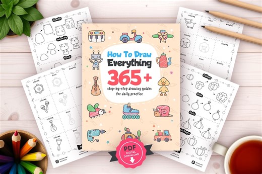 Drawing Guide Worksheets: 365 Step-by-step Tutorials (PDF Download) - Etsy