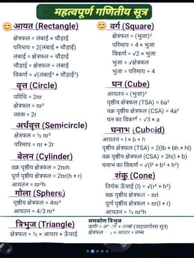 Some Important Maths Mensuration Formulas | Complete Mensuration Formulas for All Shapes