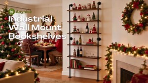 6 Tier Industrial Ladder Shelf Bookcase, Wall Mounted Rustic Bookshelf for Living Room Decor and Storage (Black, 6 Tier - 10" D x 48" W x 82.5" H)