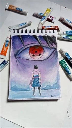 Sasuke Uchiha eye drawing 🔥 with water color #shorts #anime #drawing #art