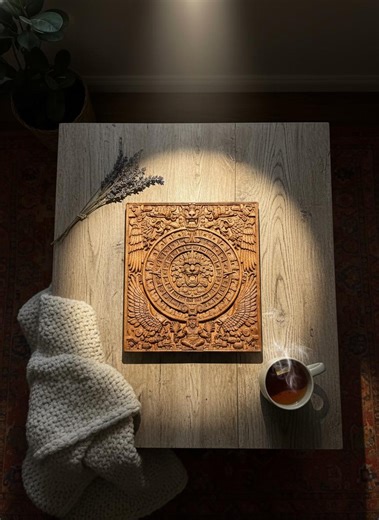 18" X 16" Aztec Mayan Calendar Wood Carving Wall Art | Mesoamerican Relief Plaque | Ancient Cultural Home Decor Gift - Etsy