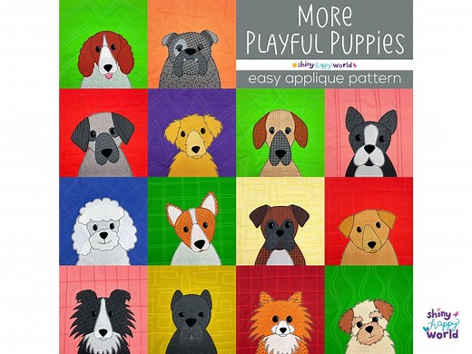 More Playful Puppies - Dog Applique Quilt Pattern - Easy PDF Pattern, Uses Quilt as You Go and Fusible Adhesive - Etsy