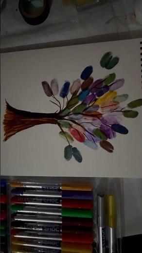 Easy Fingerprint Tree Painting | Beautiful and Colourful diy 🖼️🌳#diycraft #fingerprint #artideas
