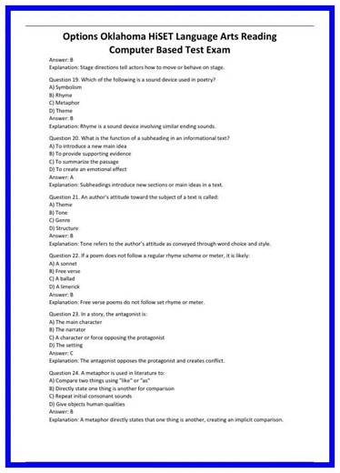 Options Oklahoma HiSET Language Arts Reading Computer Based Test Exam 636x882