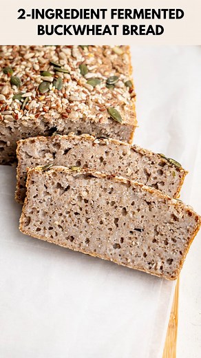 2-Ingredient Fermented Buckwheat Bread 🤯 Comment: “recipe” and I’ll send it to ya 🥰 I am NOT overreacting when I say: this bread will change your life. It will blow your mind. Seriously. All you need is buckwheat groats and water and you have a healthy loaf of bread 👏🏼 No flour, no yeast, no kneading, no sourdough starter - just buckwheat groats, water and a bit of patience 😂❤️ I hope you love it as much as I do 😍 . . #buckwheat #buckwheatbread #fermentedbread #healthybread #bread #breadre