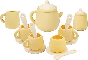 MCGMITT Toy Tea Set, Silicone Tea Party Set for Little Girls Boys, 15 Pcs BPA Free Dishwasher Safe Pretend Tea Set for Toddlers Kids Age 3-6, Non Breakable Cute Toy Kitchen Accessories for Children