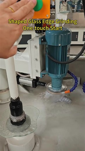 Irregular-shaped glass edging—a single pass.#Horizontal Glass Stair Handrail Edging Machine #Glass Machinery #Chamfering Machine #Washing Machine #Sintered Stone 45-Degree Chamfering Machine
