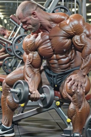 Bodybuilder exercising his biceps