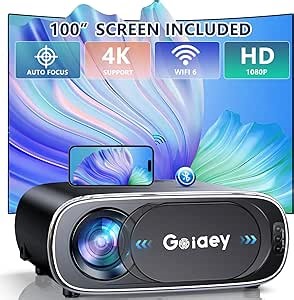 Projector with WiFi and Bluetooth, [Auto Focus] 1080P Full HD Projector 4K Supported, Portable Outdoor Movie Projector, Auto 6D Keystone & 50%-100% Zoom, Smart Projector for Phone/PC/TV Stick