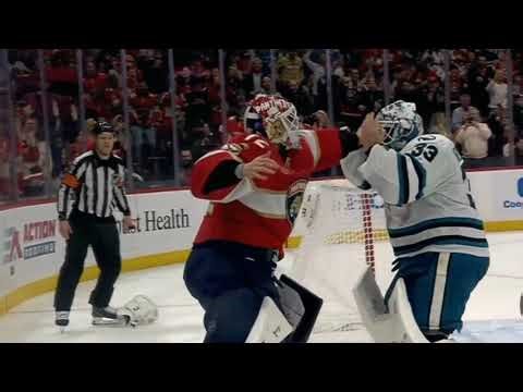 Goalie fight breaks out between Florida's Sergei Bobrovsky and San Jose’s Alex Nedeljkovic