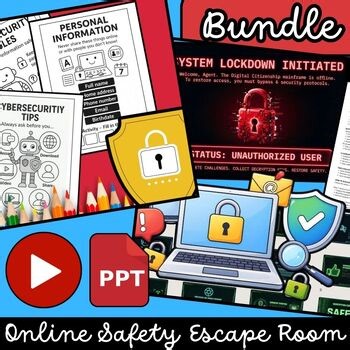 Online Safety Bundle | Escape Room   Digital Citizenship Cyber Safety Worksheets
