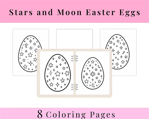 Star and Moon Easter Egg Coloring Pages - Etsy