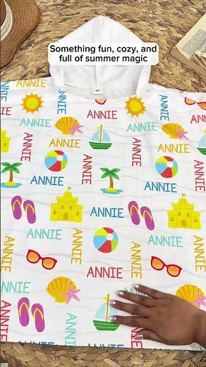Custom Name With Summer And Beach Pattern | Personalized Kids Hooded Towel