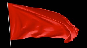 Blank plain red flag with flagpole waving in the wind, 3D animation with alpha channel included