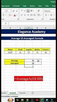 Average & AverageA Formula in Excel #excel #msexcel #eleganceacademy